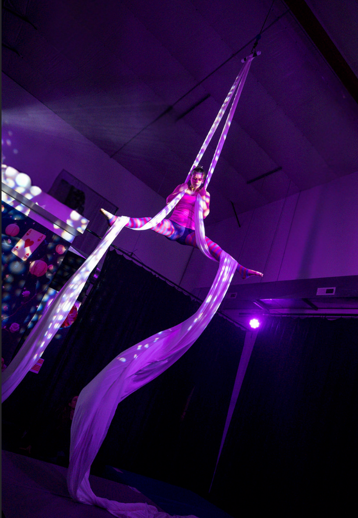 Youth student on aerial fabrics at Luna Aerial Dance in Frederick, Maryland